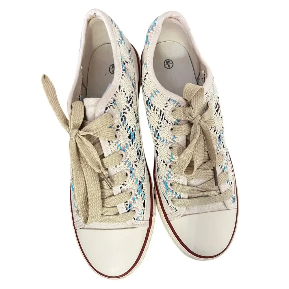 Mesh Canvas Boho Crochet Breathable Sneaker Sz 9